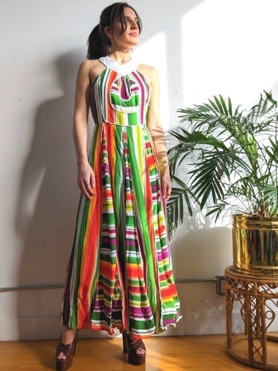FARM Rio Dresses & Skirts - 🌈 Farm Rio Rainbow Maxi Halter Dress - Eclectic & Cotton
